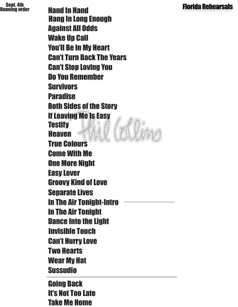 Phil Collins Setlist September 2014
